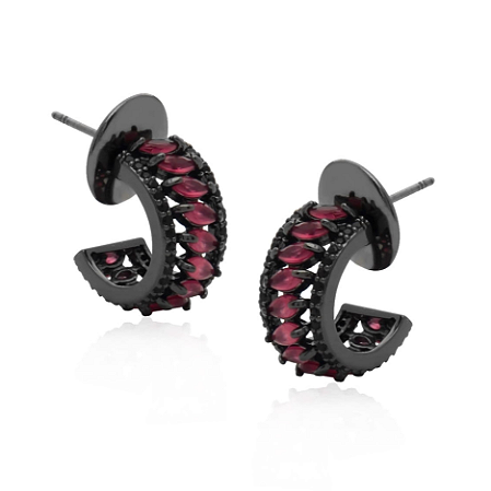 Brincos pino argola aberta com zircônias rubi