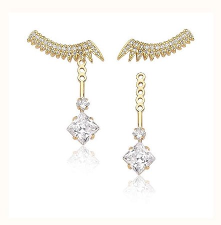 Brincos ear jacket com pingente de zircônias cristal