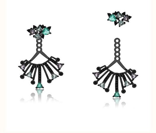 Brincos ear jacket sol com zircônias color