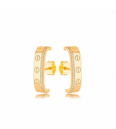 Brincos ear hook inspiração com zircônias baguete cristal nas laterais