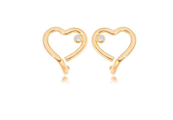 Brincos pino de coração vazado com uma zircônias cristal