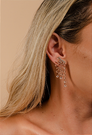 Brincos morganita cravejada com zircônias cristal e