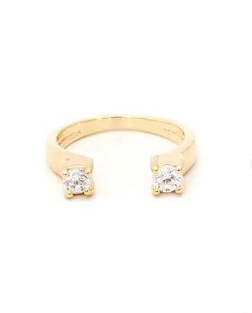 Anel aberto com duas zircônias cristal