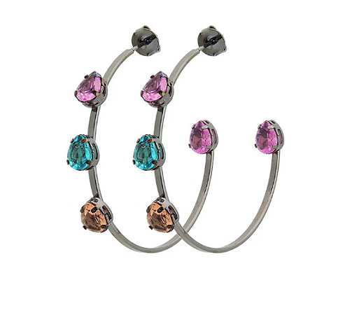 Brincos argola aberta com cristais redondos color