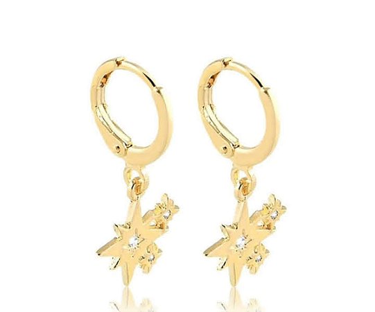 Brincos argolinha com pingente três estrelas com ponto de zircônia cristal