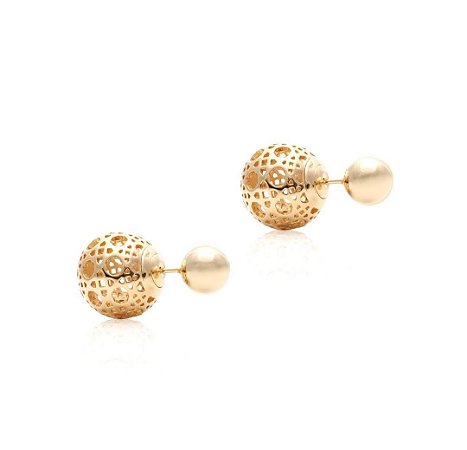 Brincos ear jacket duas bolas, uma lisa P e uma rendada M