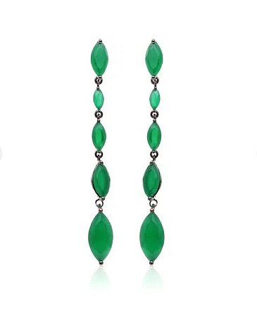 Brincos pino cristais navete esmeralda