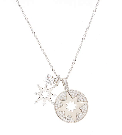 Colar com três pingentes removíveis com estrela cravejada com zircônias cristal