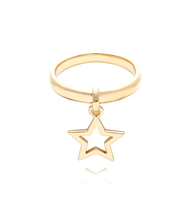 Anel aro liso com pingente de estrela lisa vazada