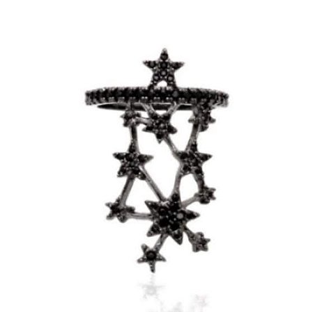 Anel longo estrelas cravejado com zircônias negras