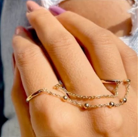 Anel duplo correntes de bolinhas