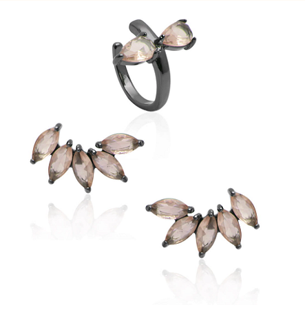 Brincos ear cuff com zircônias citrino e piercing