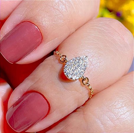 Anel falange gotinha cravejada com zircônias cristal