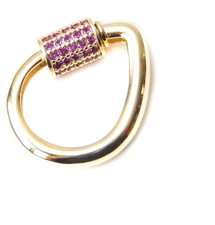 Pingente gota com lock cravejado com zircônias rosa