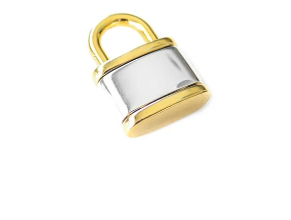 Pingente cadeado bicolor banhos ródio branco e ouro 18K