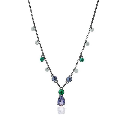 Colar com pingentes de cristal color e gota cristal ametista