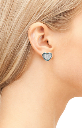 Brincos pino coração cravejado com zircônias cristal e safira