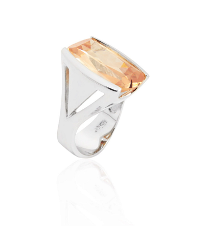 Anel cristal citrino retangular linhas latersis