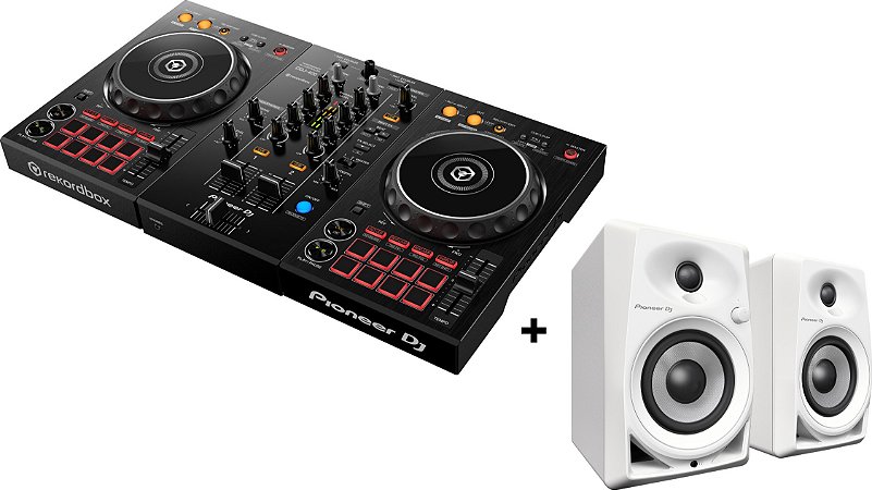 KIT DJ Controlador Pioneer DDJ 400 com RekordBox + Par de Caixa de Som Pioneer DM40 Branco
