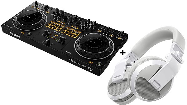 Kit Controlador Pioneer DJ DDJ-REV1 Com 2 Canais + Fone Pioneer HDJ X5 Branco Bluetooth