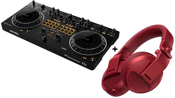 Kit Controlador Pioneer DJ DDJ-REV1 Com 2 Canais + Fone Pioneer HDJ X5 Vermelho Bluetooth