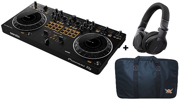 Kit Controlador Pioneer DJ DDJ-REV1 Com 2 Canais + Fone Pioneer HDJ CUE 1 Preto + Bag Global DJs Para Controladoras Pequenas