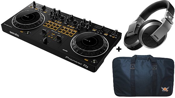 Kit Controlador Pioneer DJ DDJ-REV1 Com 2 Canais + Fone Pioneer HDJ X5 Silver + Bag Global DJs Para Controladoras Pequenas