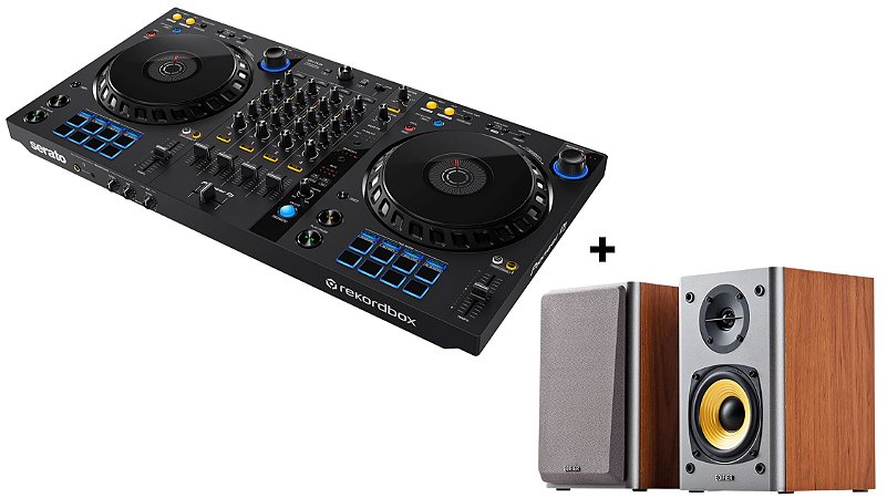 KIT DJ Controlador Pioneer 4 Canais DDJ FLX6 + Caixas Edifier R1000T4 Madeira