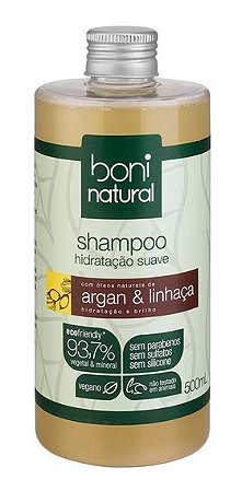 Shampoo Natural Hidratação Suave Argan e Linhaça 500ml – Boni Natural