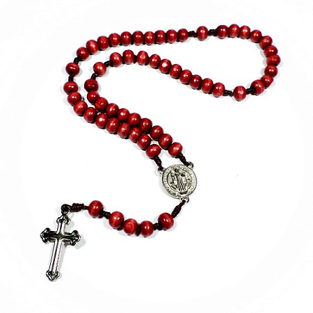 Terço Cruz Sagrada de São Bento Madeira Vermelha