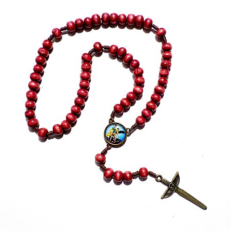 Terço São Miguel Arcanjo Madeira Vermelha 8mm