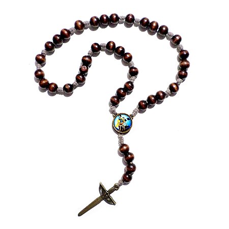 Terço Coroa Angélica de São Miguel Arcanjo Madeira 10mm