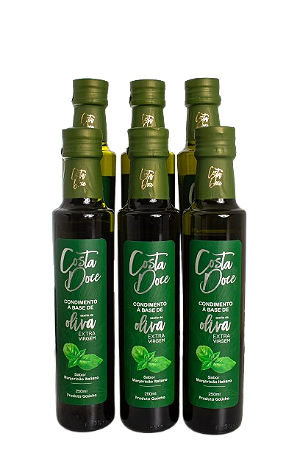 Azeite de Oliva Condimentado Costa Doce - Kit Sabor Manjericão Italiano 06 x 250ml.