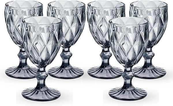 Jogo 6 Taças Diamante Fumê Água Vinho 340ml
