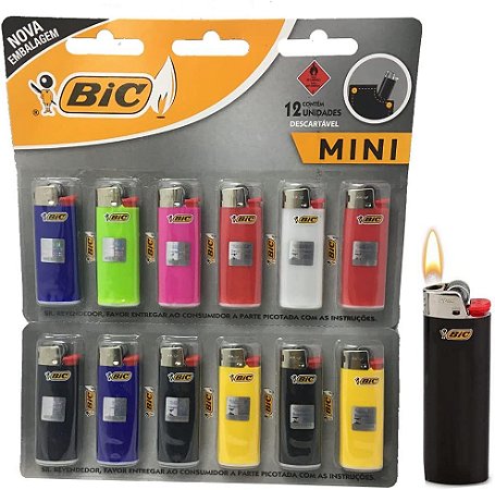 Isqueiro Cartela C/12 Un Bic Mini Cores Sortidas Atacado