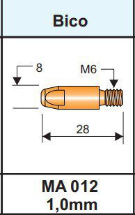 Bico Contato 1,0 X 28Mm M6 Ma012 Oximig
