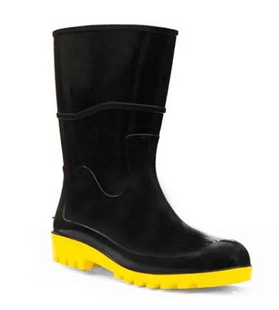 Bota De Pvc Preta Com Solado Amarelo Cano Médio N.38