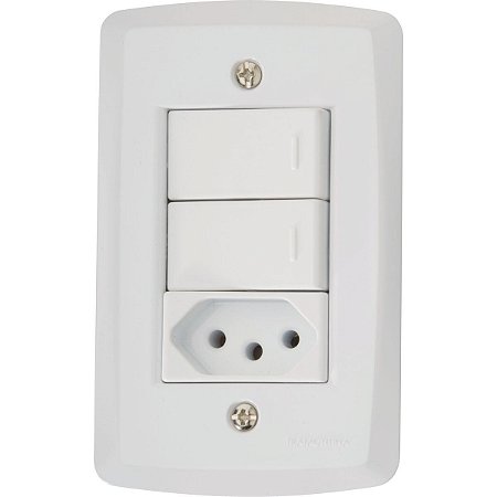 Conjunto 4X2 Com 2 Interruptores Simples 10 A 250 V E 1 Tomada 2P+T 10 A 250 V Tramontina Lux2 Branco 57145 073