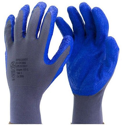 Luva algodao/latex azul/cinza g ca 32035 super safety
