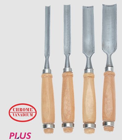 Jogo De Formão Goivado 4 Peças Com Cabo De Madeira - Modelo 4013 Lotus