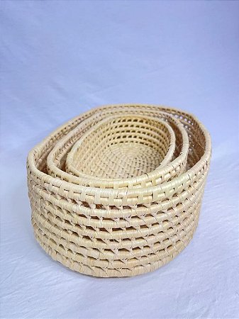 Combo kit cestas oval 3 peças- cesta de palha