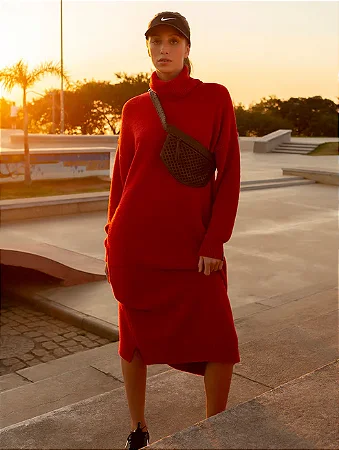 Vestido Longo com Gola Alta Canelada - BIAMAR 11109