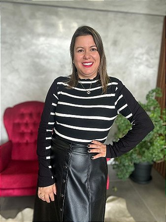 Blusa em Padronagem Listras e Gola sem Costura - GATOS E ATOS 02848