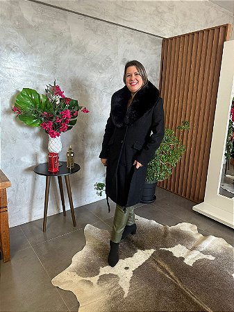 Casaco com Pele Fake e Cinto de Franjas - ALPELO 77042