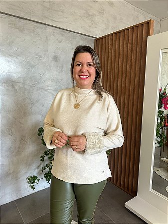 Blusa Oversized com Pele Fake e Gola sem Costura - BIAMAR 11921