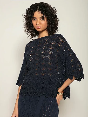 Blusa em Trama Vazada e Gola Canoa - BIAMAR 11972