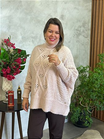 Blusa Oversized em Ponto Vazado e Tecimento em Tranças - BIAMAR 10457