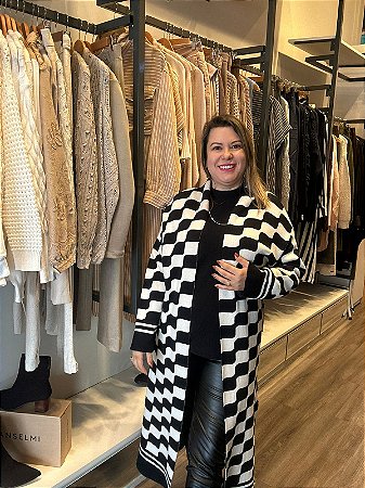 Casaco Alongado em Padronagem Geométrica - AMBICIONE 18975