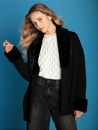 Casaco Alongado com Pele Fake - ABENÇÃO 11760