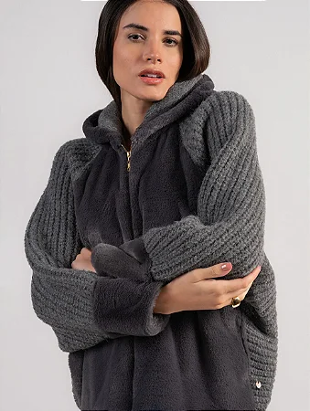 Casaco em Pele Fake e Tricot - BIAMAR 11342